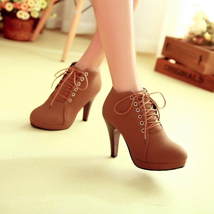 Round Toe Stiletto High Heel Lace Up Ankle Boots - MeetYoursFashion - 7
