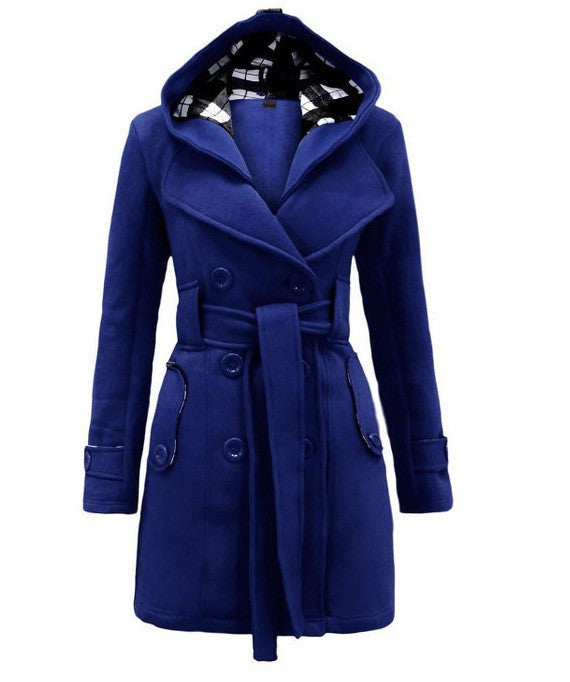 Plus Size Double Breasted Long with Belt Hooded Coat - May Your Fashion - 6