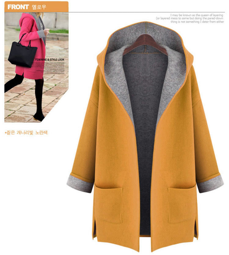 Hooded Long Sleeves Casual  Plus Size Mid-length Wool Coat
