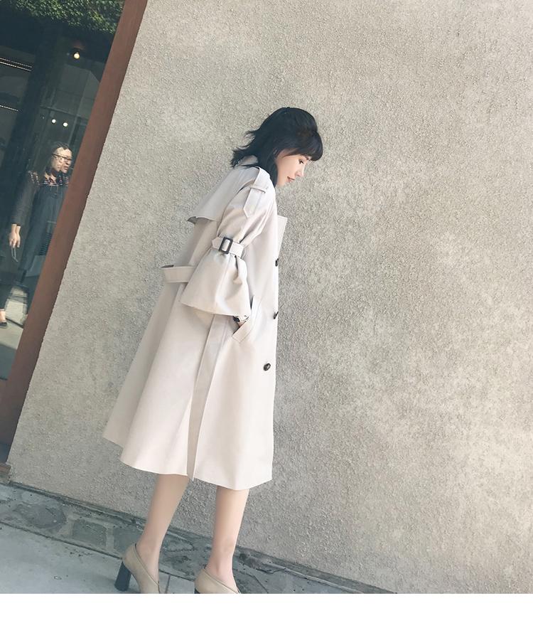 Solid Color Double Breast 3/4 Trumpet Sleeves Oversized Women Coat