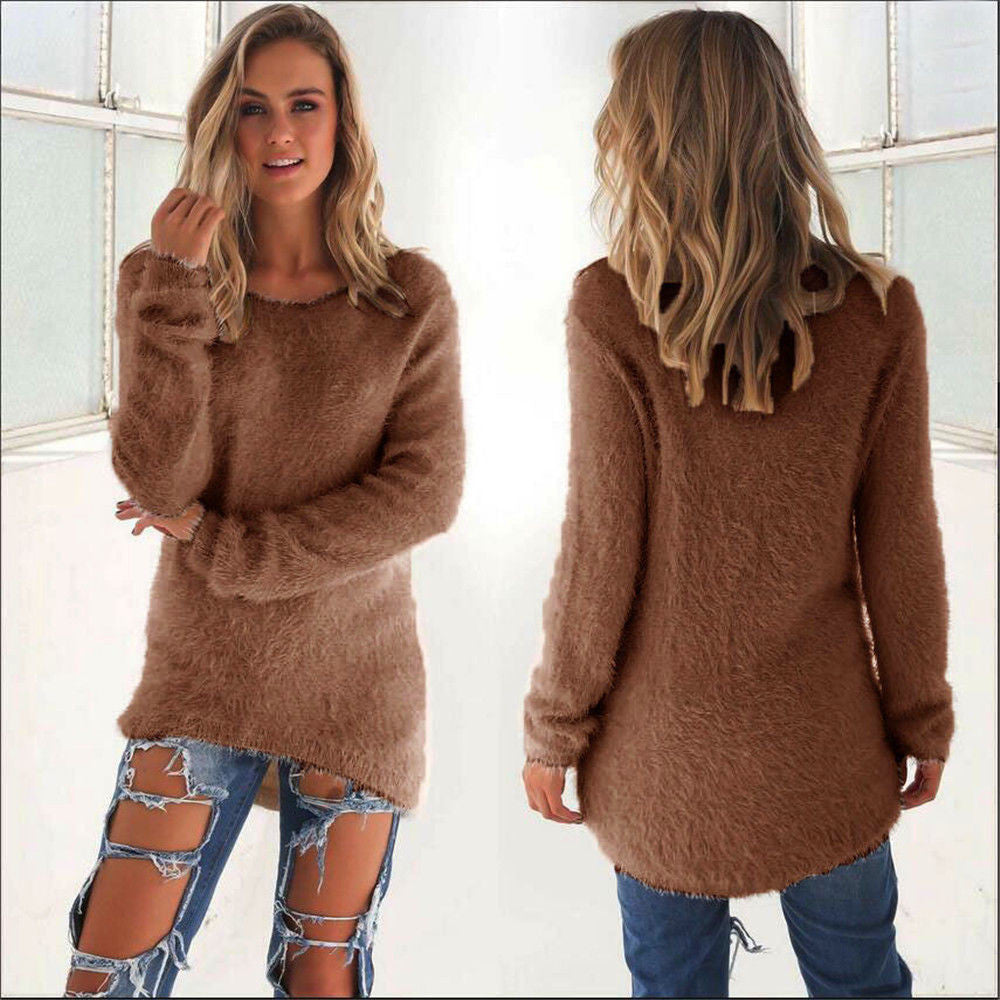 Fashion Knitting Scoop Long Sweater