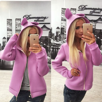 Solid Candy Color Zipper Cute Short Hooded Coat - May Your Fashion - 2