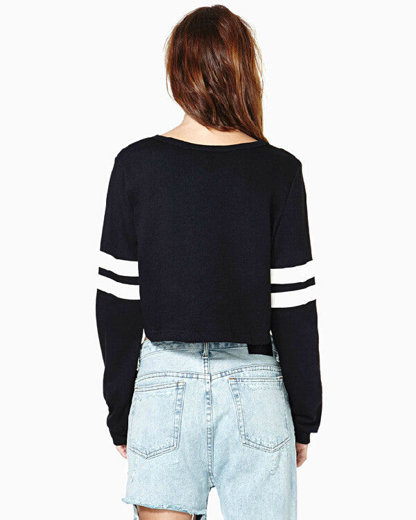 Ribbed Knit Solid Color Short Crop Sweatshirt - May Your Fashion - 6