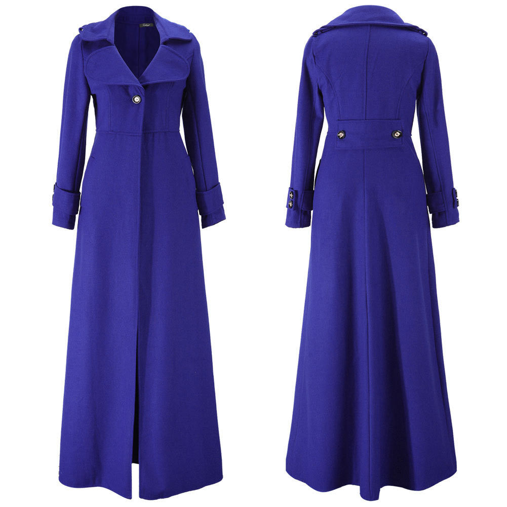 Turn-down Collar Woolen Slim Full Length Coat - May Your Fashion - 10