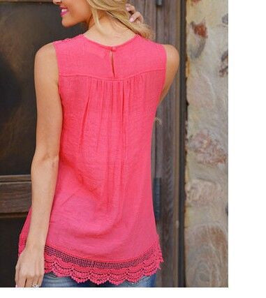 Lace Patchwork Sleeveless Scoop Casual Plus Size Blouse - May Your Fashion - 7