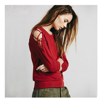 3/4 Sleeves Scoop Pullover Slim Solid Color Sweatshirt - May Your Fashion - 2