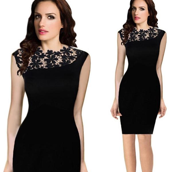 Floral Crochet Stretch Bodycon Knee-length Black Dress - Meet Yours Fashion - 7