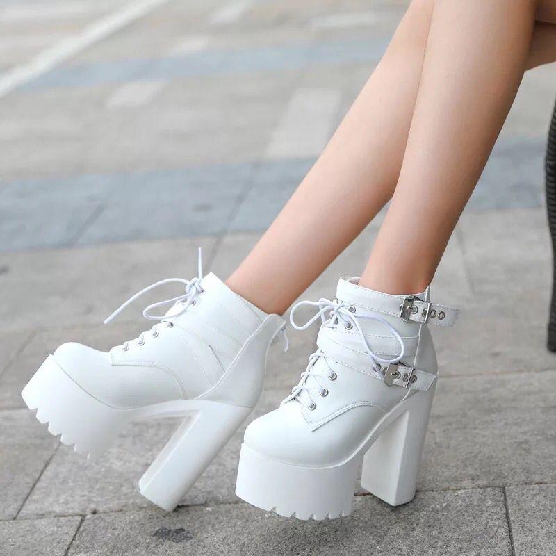 Lace-up Chunky Heel Platform Super High Heels Ankle Martin Boots
