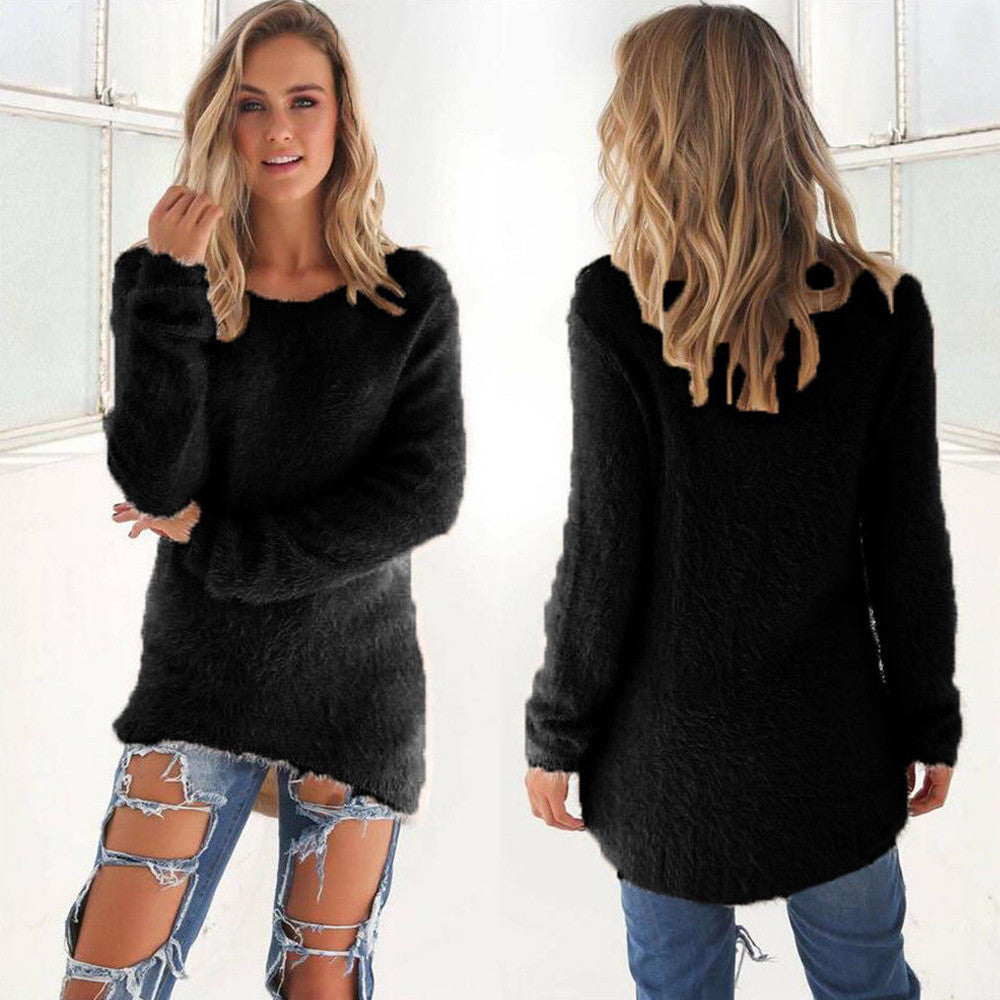 Fashion Knitting Scoop Long Sweater