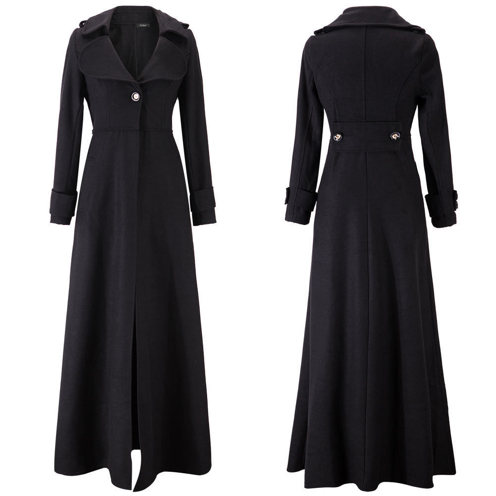 Turn-down Collar Woolen Slim Full Length Coat - May Your Fashion - 12