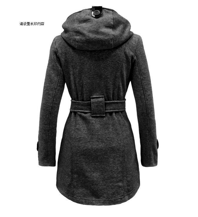 Plus Size Double Breasted Long with Belt Hooded Coat - May Your Fashion - 2