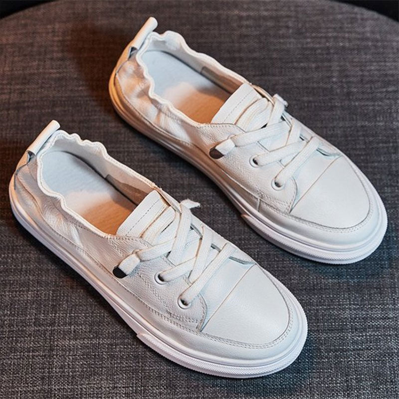 White Comfort Lace Up Casual Leather Flats
