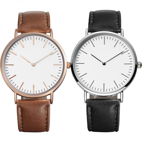 Fashion Men Round Dial Synthetic Leather Band Watch Wristwatch Analog Quartz for Business