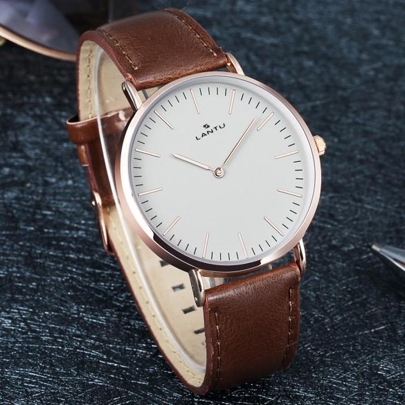 Fashion Men Round Dial Synthetic Leather Band Watch Wristwatch Analog Quartz for Business
