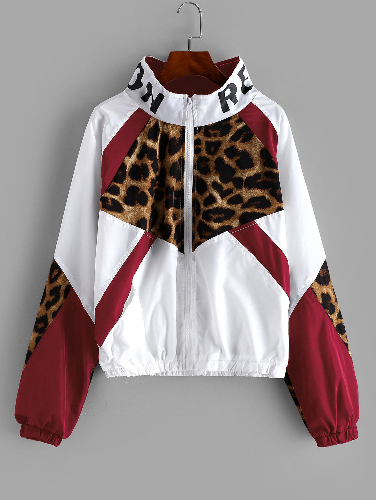 Leopard Jacket Women Zip Front Leopard Colorblock Windbreaker Jacket High Neck Outwear Streetwear Autumn Coats