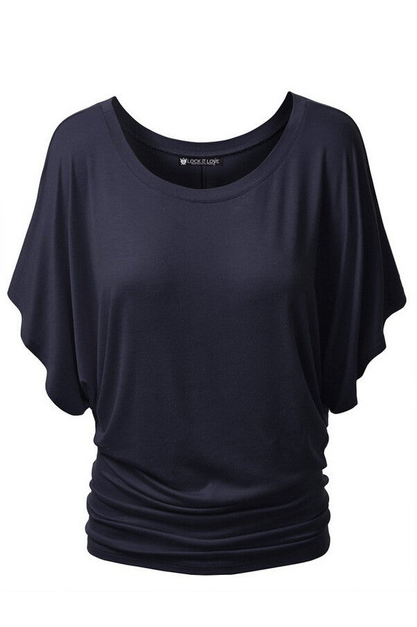 Scoop Pure Color Short Bat-wing Sleeves Loose T-shirt