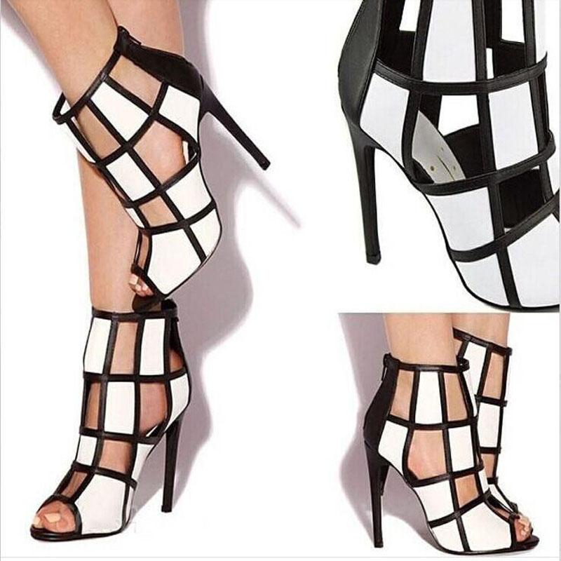 White Square Cutout Peep Toe High Heel Sandals