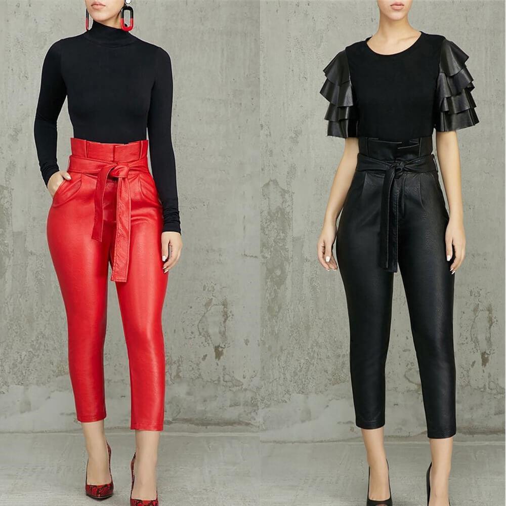 Leather Sexy High Waist Skinny Bodycon Belt Pants