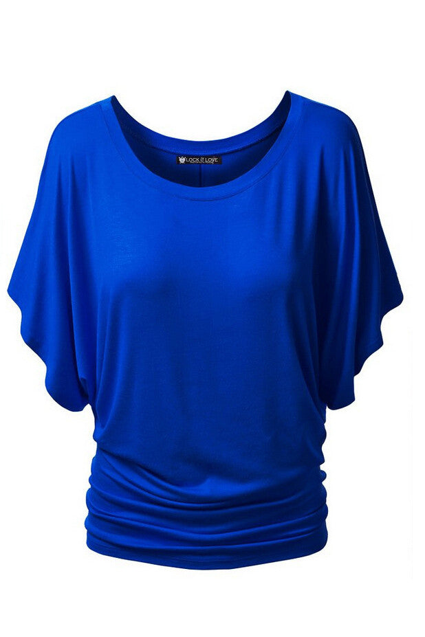 Scoop Pure Color Short Bat-wing Sleeves Loose T-shirt