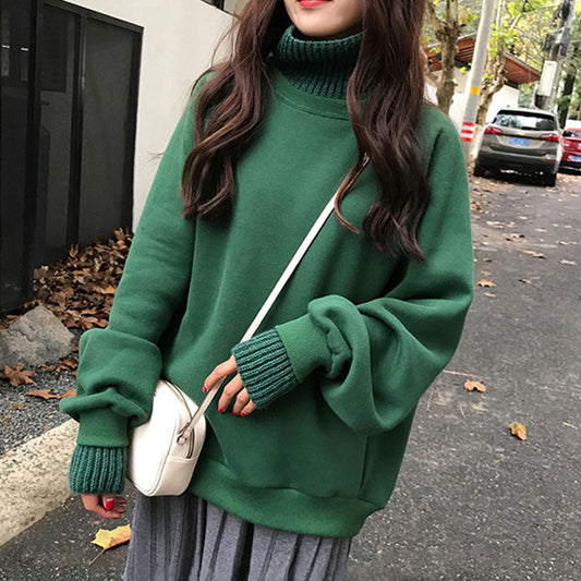 Korean Turtleneck Knit Splice Oversize Sweatshirt