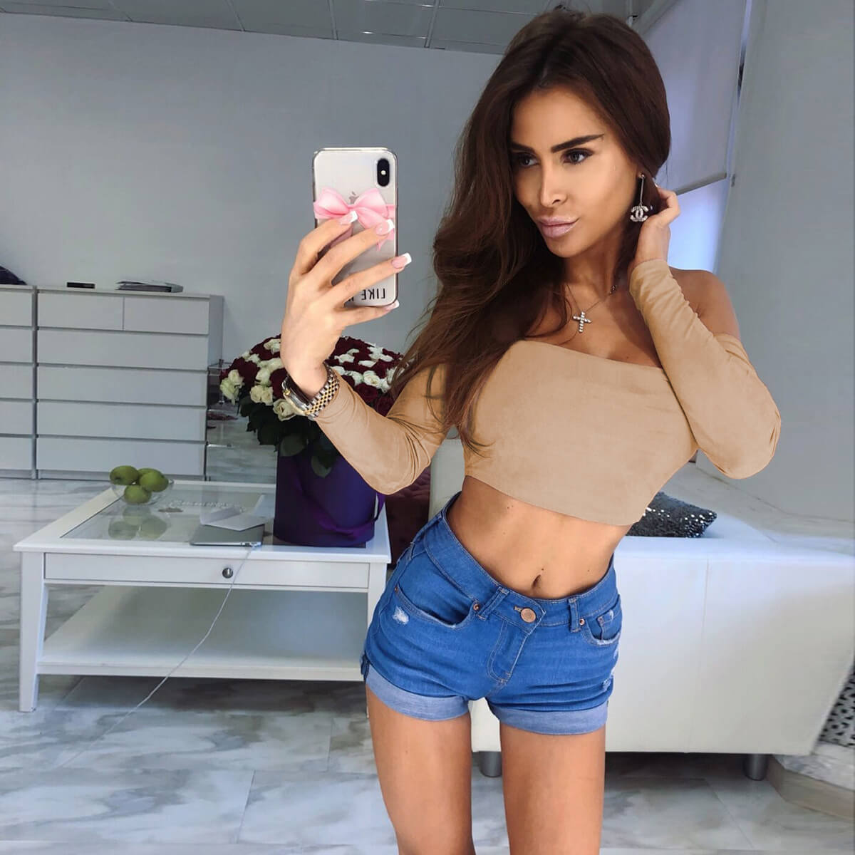 Off Shoulder Short Slim Crop Top