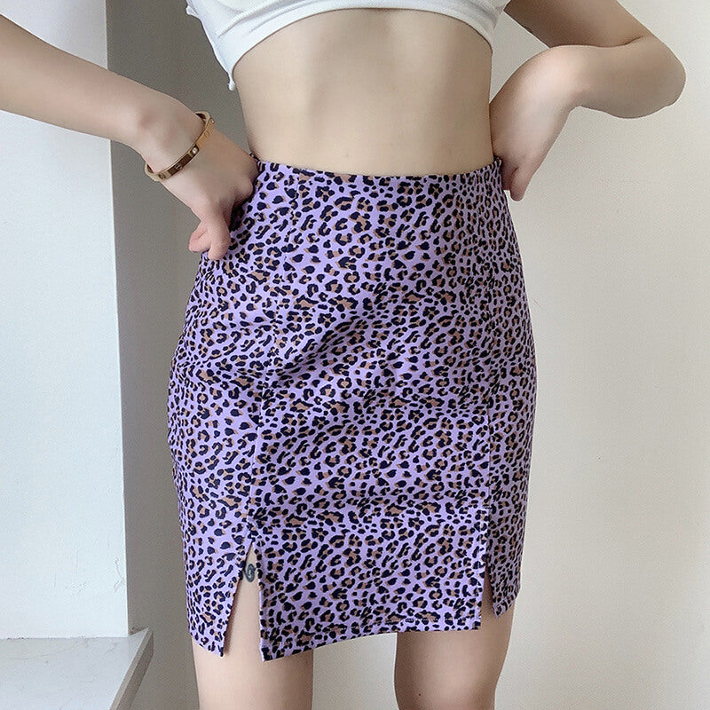 Sexy Purple Leopard Bodycon Mini Skirts