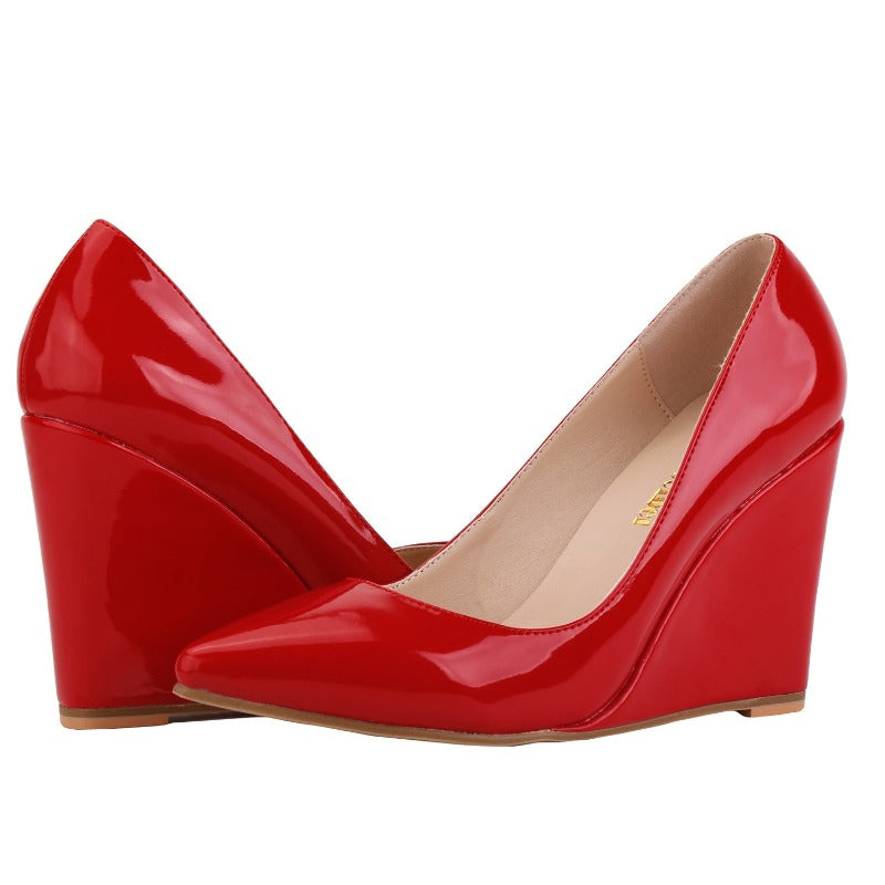 Sweet and Versatile Patent Leather Wedge Heels Shoes