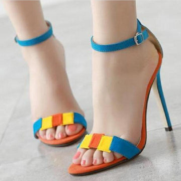 Simple Suede Open Toe Ankle Wrap Stiletto High Heels Sandals