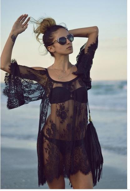 Short Half Sleeves One Shoulder Lace Sexy Beach Dress