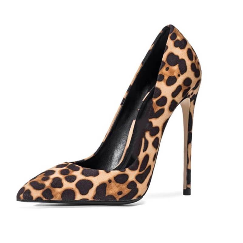 Sexy Leather Leopard Pointed Toe Stiletto Heel Pumps