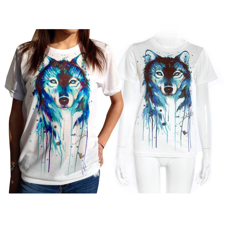 Scoop Wolf Print Short Sleeves T-shirt