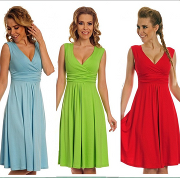 Fashion Candy Color Empire V-neck Knee-length Dress - Meet Yours Fashion - 1