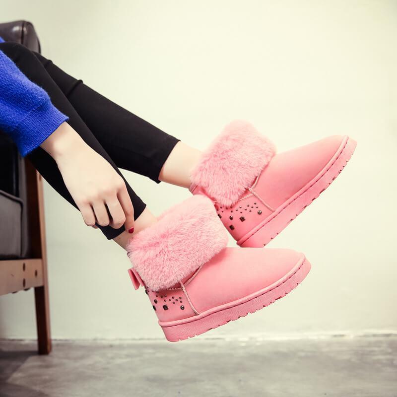 low Heel Snow Round Toe Flat Suede Boots