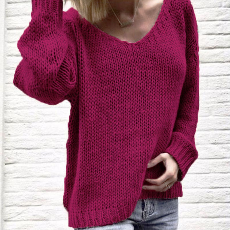 Oversized Pure Color V Neck Knit Sweater