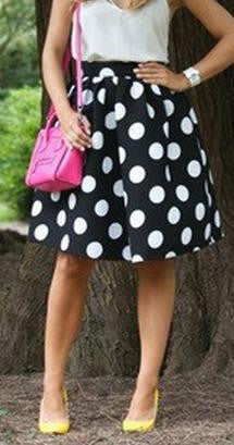 Black And White Dots Print A-line Middle Skirt - May Your Fashion - 1