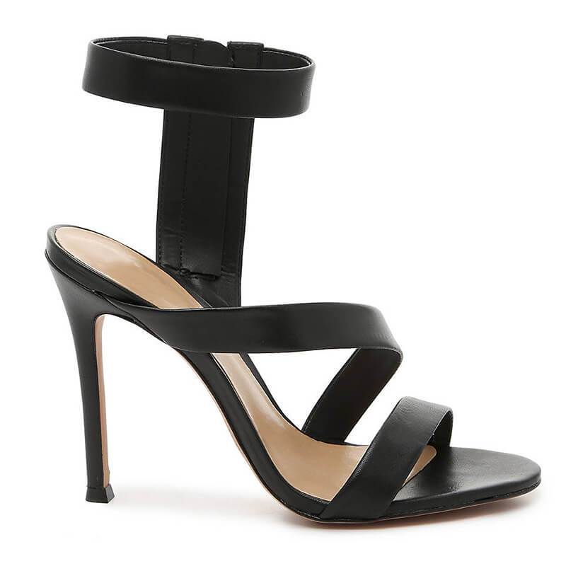 Sexy Black PU Zipper Cutout High Heel Sandals