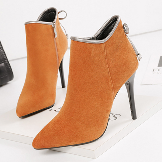 Pointed Toe High Heels Plain Ankle Boots