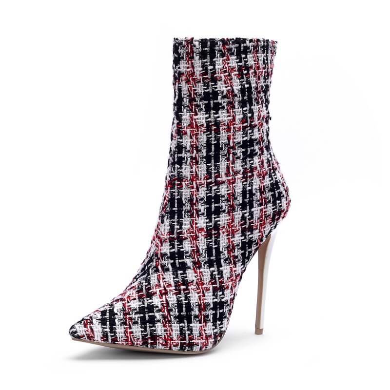 Casual Plaid Pointed Toe High Heel Calf Boots
