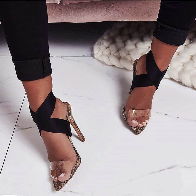 Snakeskin High Stiletto Heel Point Toe Sandals