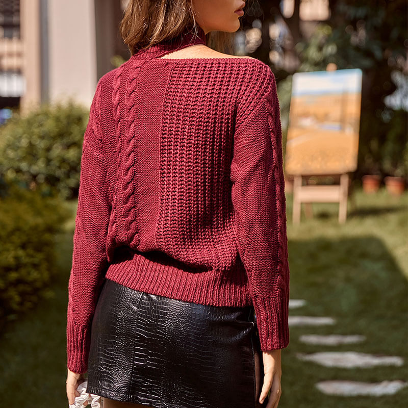 Burgundy Cable Knitted Sweater