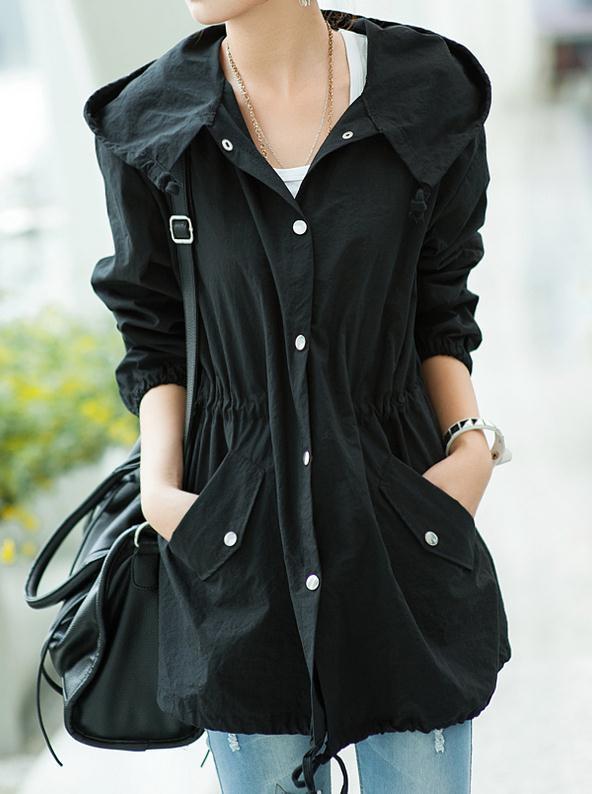 Skull Embroidered Hooded Belt Long Sleeves Mid-length Coat - Meet Yours Fashion - 3