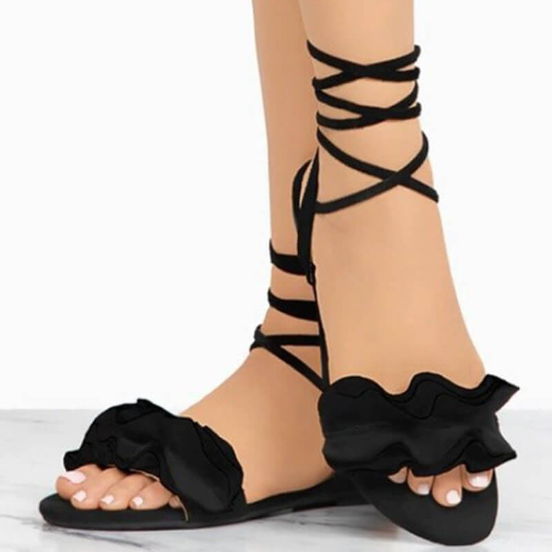 Summer Flat Strap Suede Fold Sandals