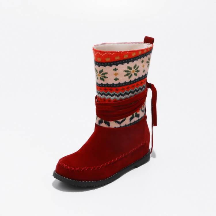 Flat Suede Round Toe Ethnic Trend Calf Boots