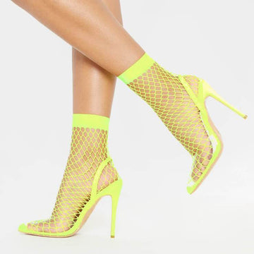 Party Mesh Cutout Bright Color High Heel Sandals