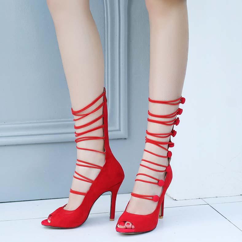 Leather Peep Toe Strappy Cutout Sandals