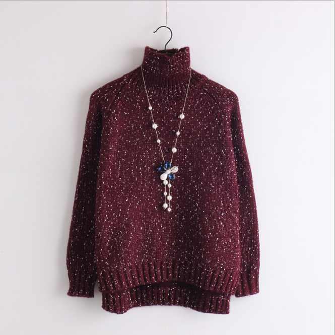 Polka Dot Pullover Knit Half High Collar Sweater 