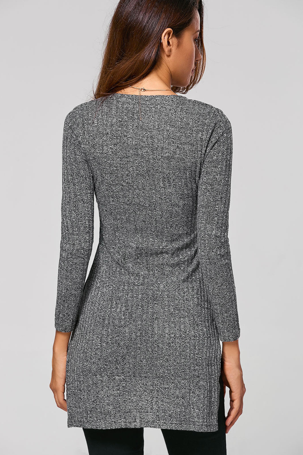 Button Split Irregular Long Sleeves Pullover Sweater