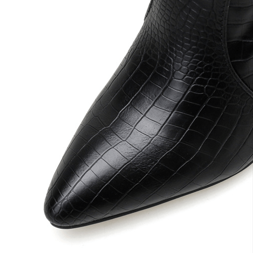 Black Leather High Chunky Heel Calf Boots