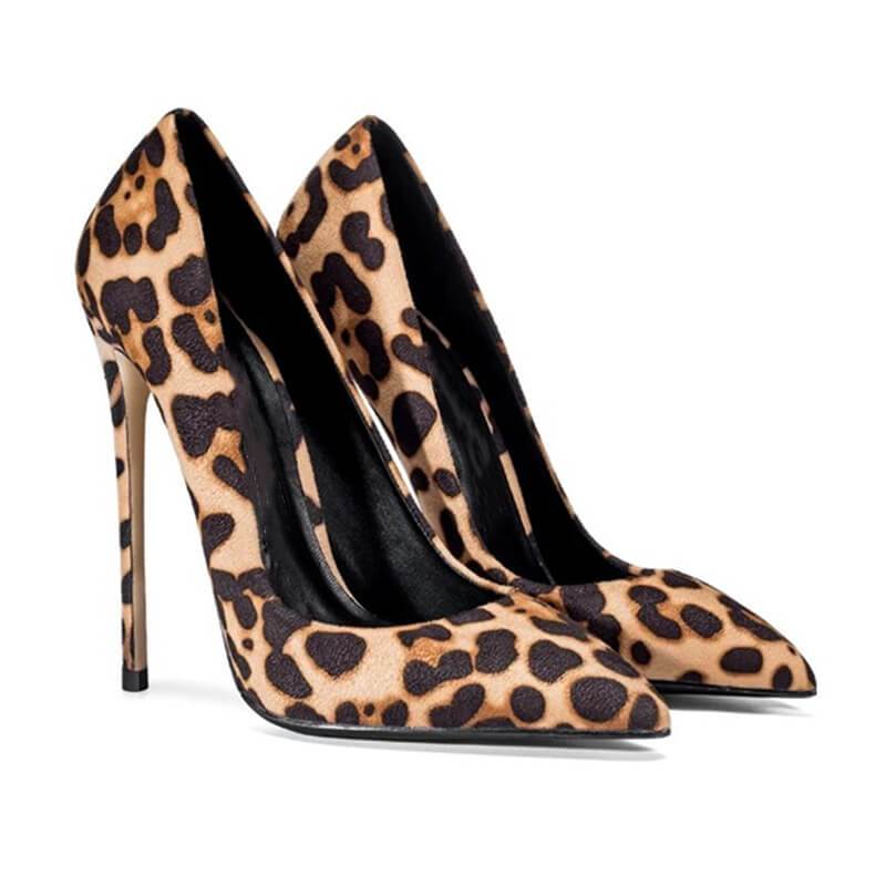 Sexy Leather Leopard Pointed Toe Stiletto Heel Pumps