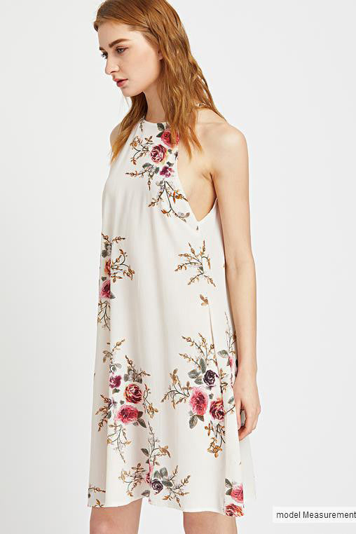 Floral Print Spaghetti Straps Sleeveless Short Dress